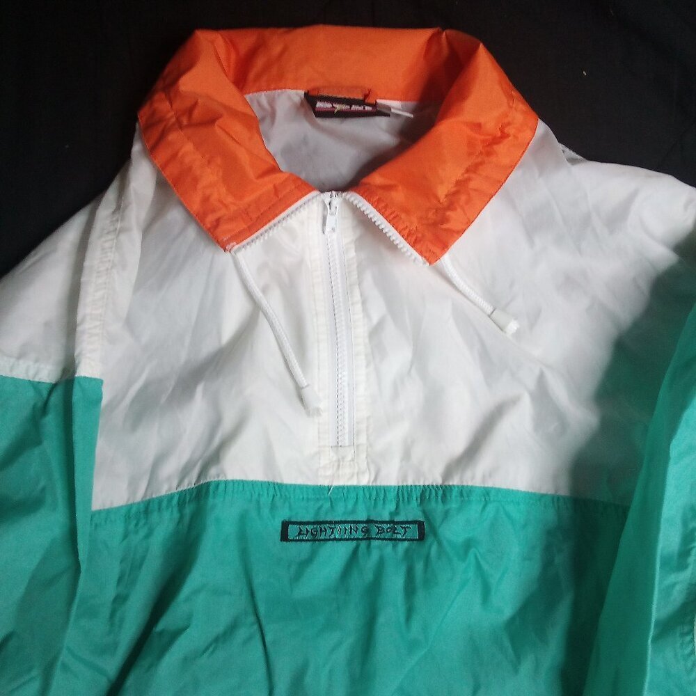 Vintage Lightning Bolt Color Block Pullover Windbreaker Jacket